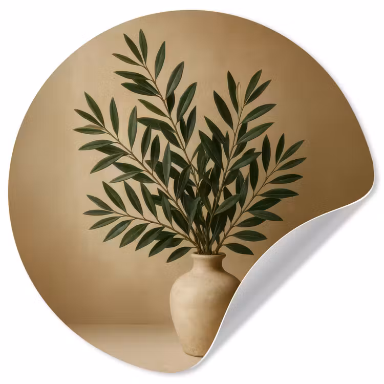 Behangcirkel - Vaas - Olijftakken - Bladeren - Beige — 1