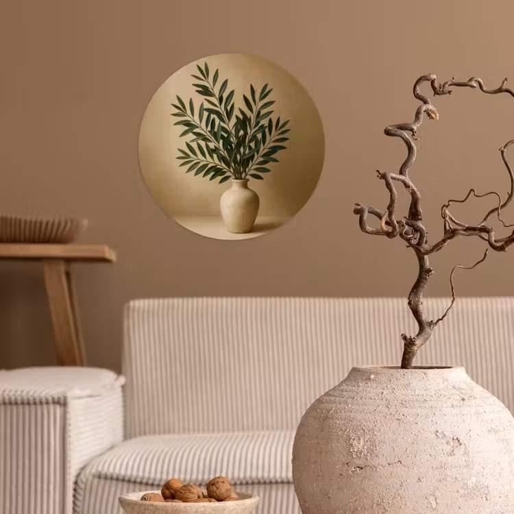 Behangcirkel - Vaas - Olijftakken - Bladeren - Beige — 2