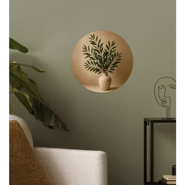Behangcirkel - Vaas - Olijftakken - Bladeren - Beige — 3