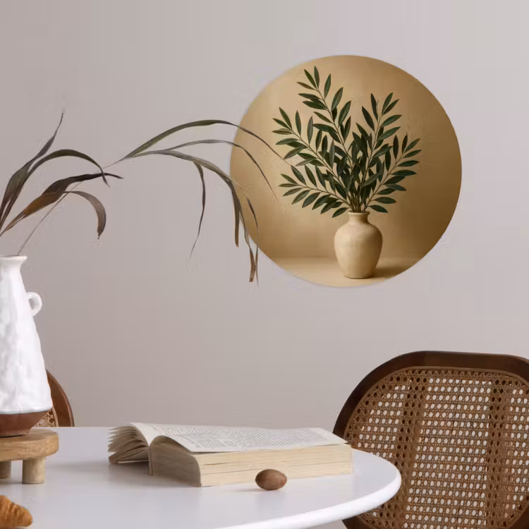 Behangcirkel - Vaas - Olijftakken - Bladeren - Beige — 4