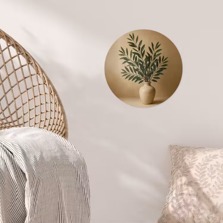 Behangcirkel - Vaas - Olijftakken - Bladeren - Beige — 5