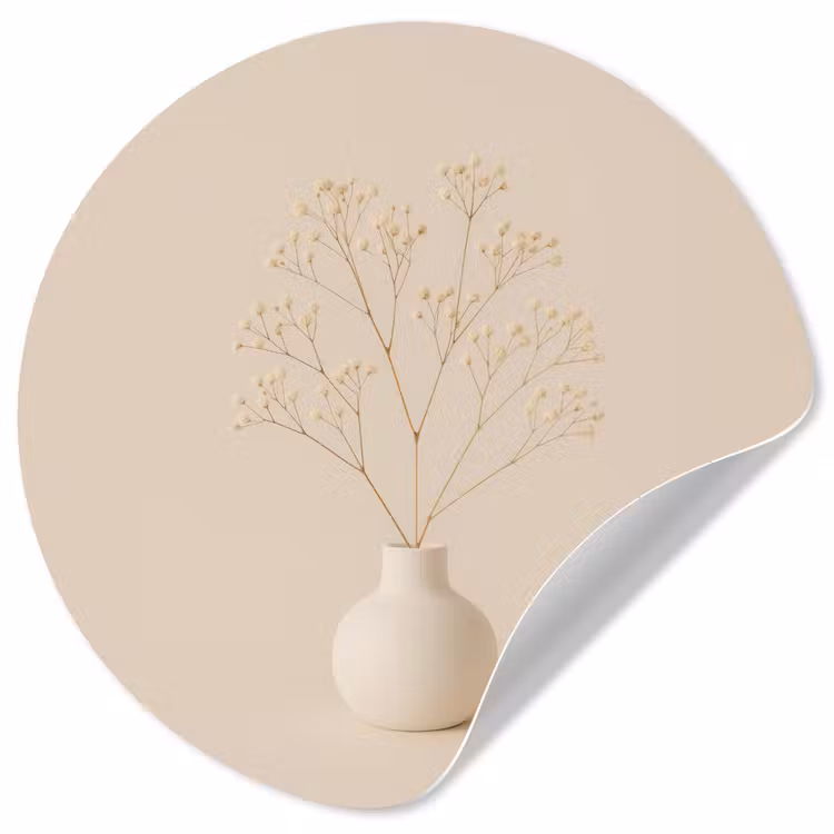 Behangcirkel - Vaas - Takken - Bloemetjes - Wit — 1