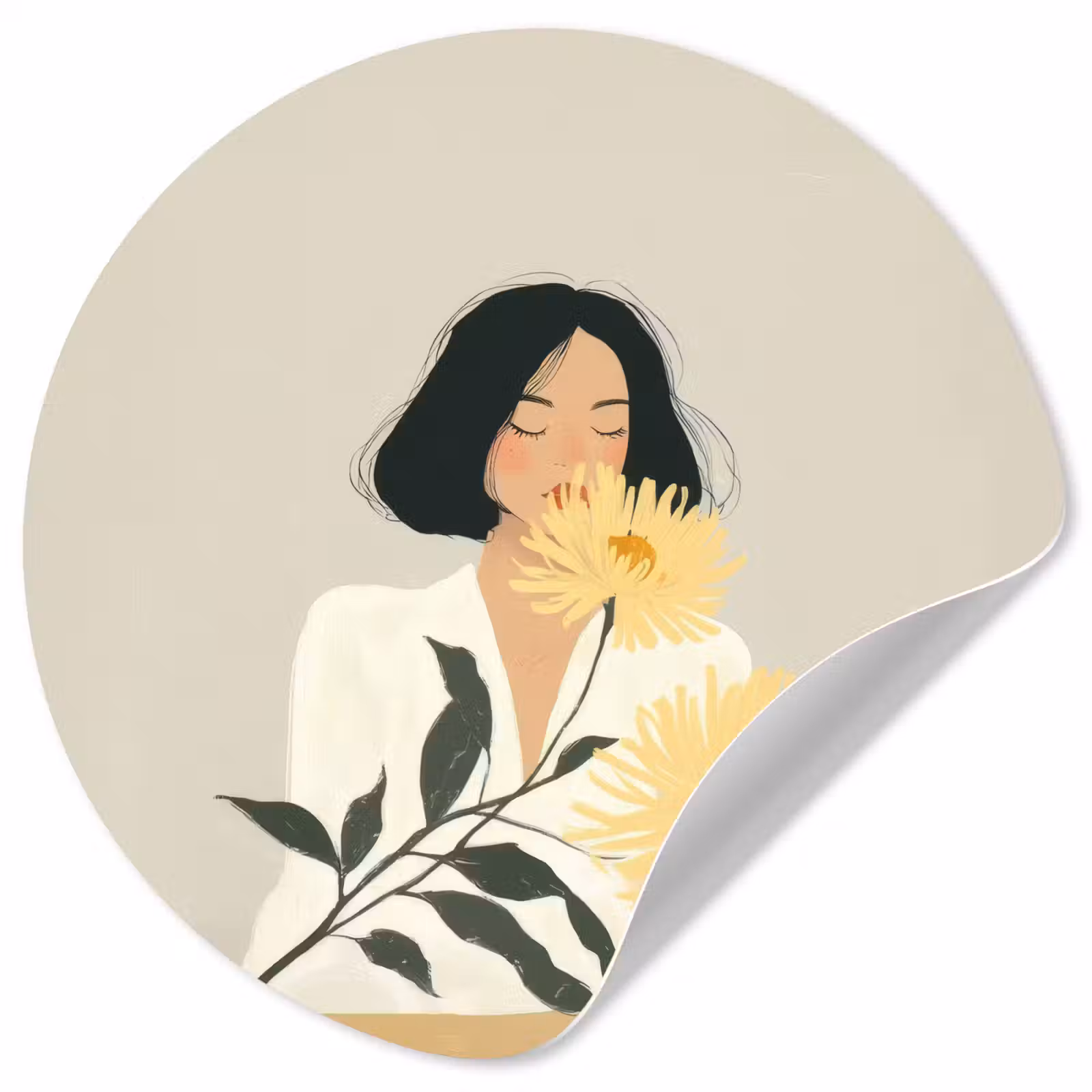 Behangcirkel - Vrouw - Bloem - Geel - Minimalistisch — 1