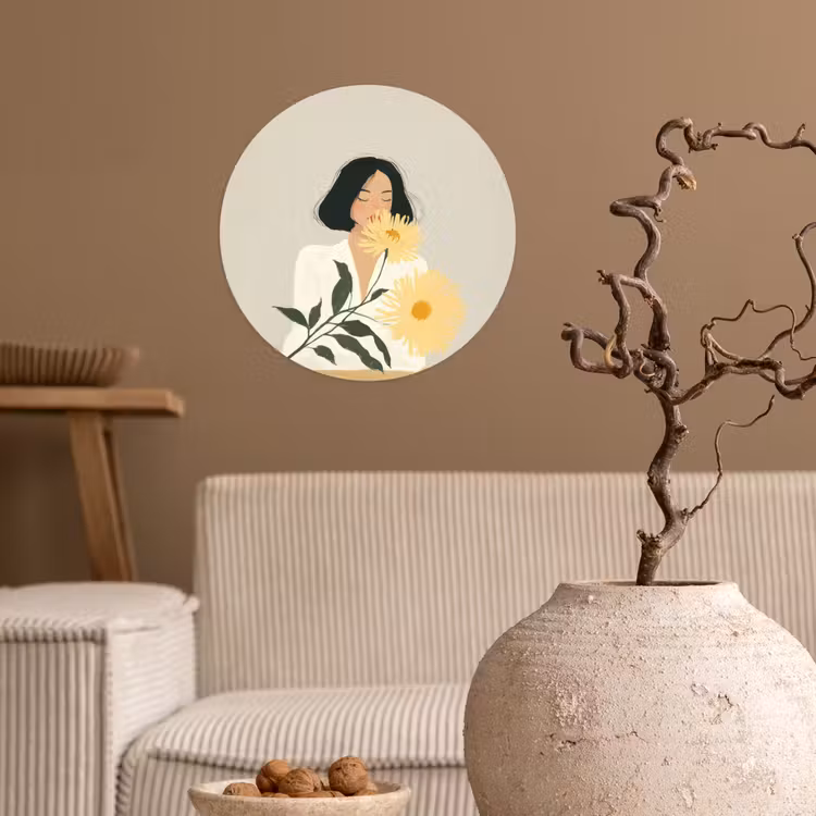 Behangcirkel - Vrouw - Bloem - Geel - Minimalistisch — 2