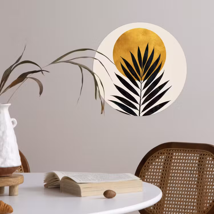 Behangcirkel - Zwart palmblad - Gouden cirkel - Beige achtergrond — 4