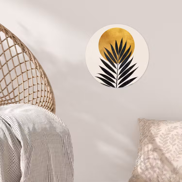 Behangcirkel - Zwart palmblad - Gouden cirkel - Beige achtergrond — 5