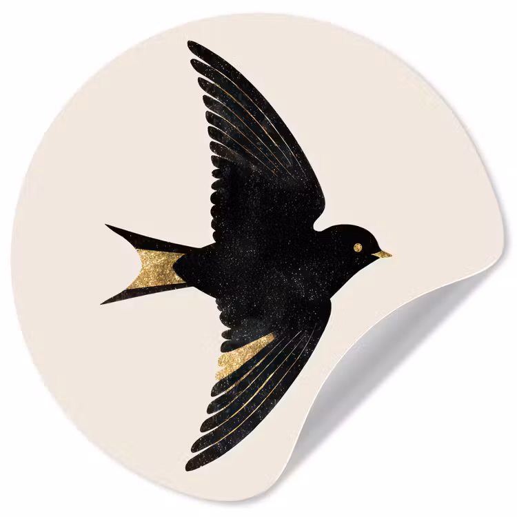 Behangcirkel - Zwarte zwaluw - Gouden accenten - Lichte achtergrond — 1
