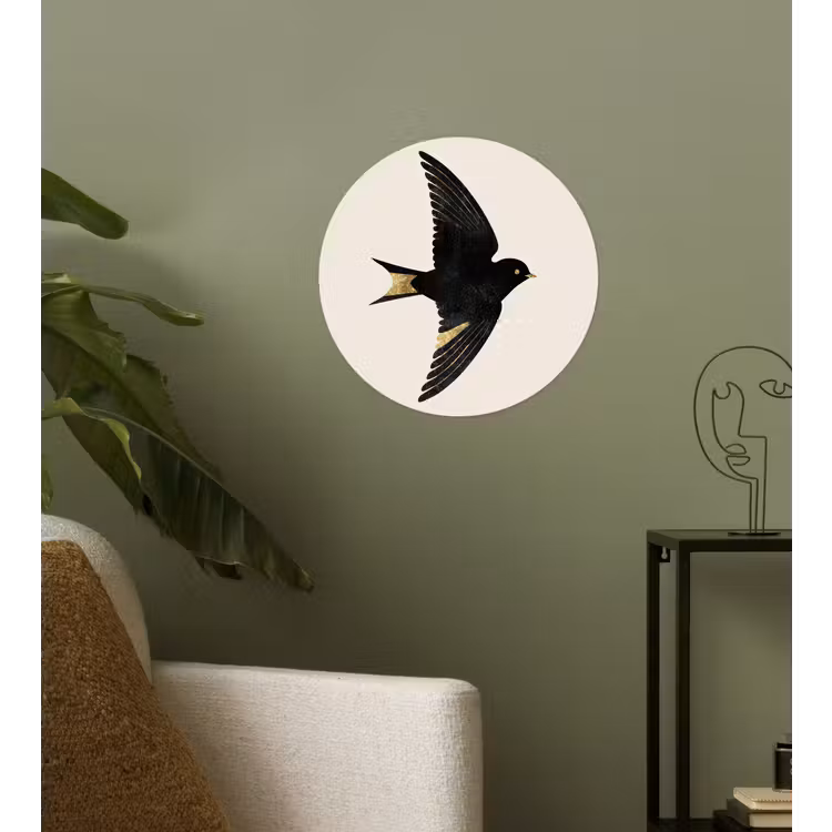 Behangcirkel - Zwarte zwaluw - Gouden accenten - Lichte achtergrond — 3