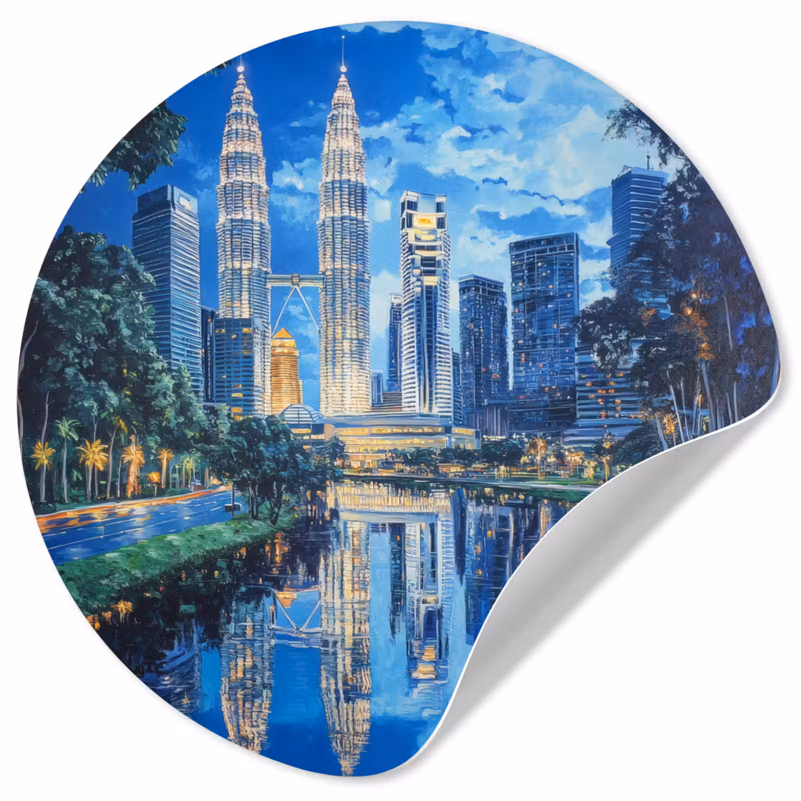 Behangcirkel - Stad Kuala Lumpur - Skyline - Wolkenkrabbers - Water — 1