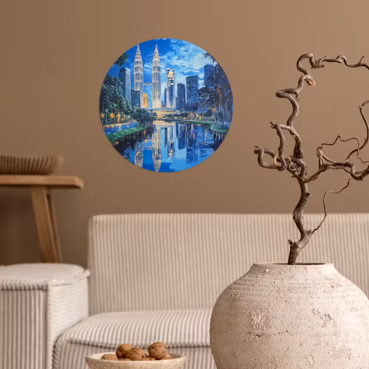 Behangcirkel - Stad Kuala Lumpur - Skyline - Wolkenkrabbers - Water — 2