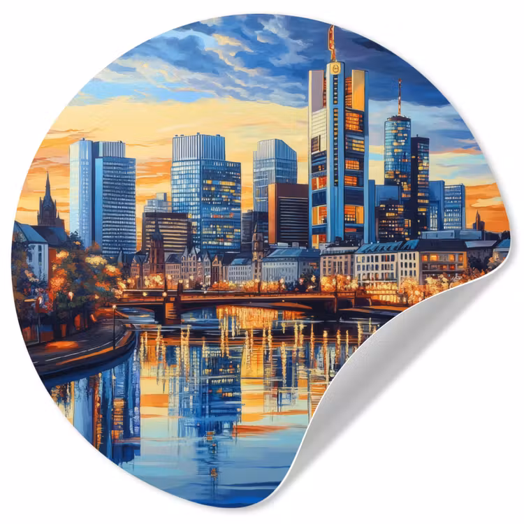 Behangcirkel - Zonsondergang Frankfurt - Stad - Skyline - Water — 1