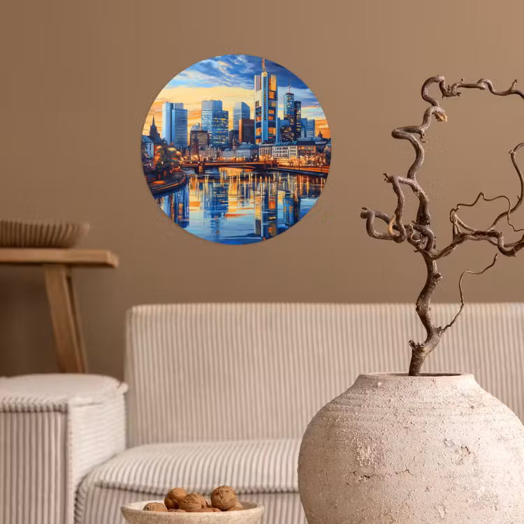Behangcirkel - Zonsondergang Frankfurt - Stad - Skyline - Water — 2
