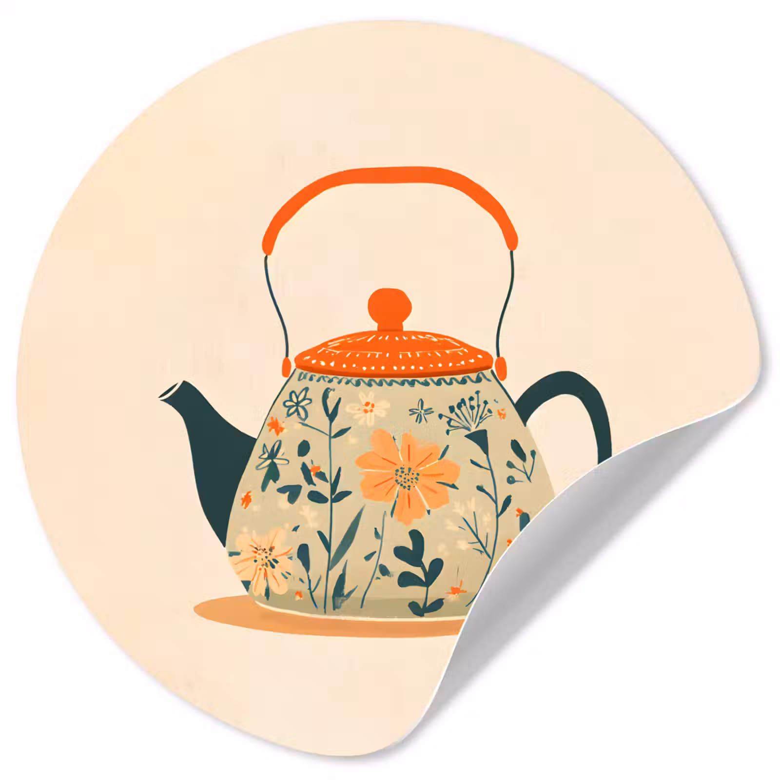 Behangcirkel - Oranje - Theepot - Bloemen - Bladeren — 1