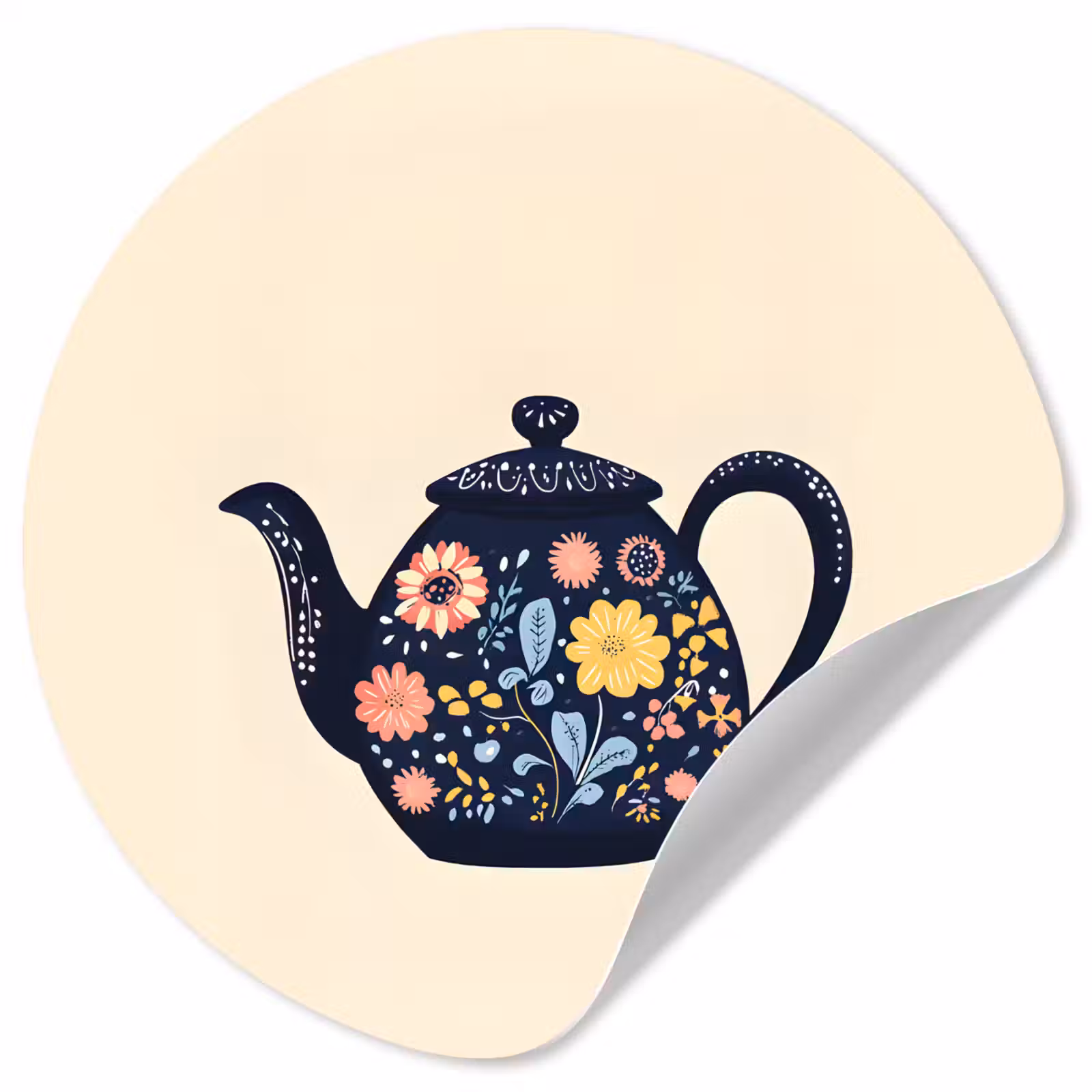 Behangcirkel - Theepot - Kleurrijk - Bloemen — 1