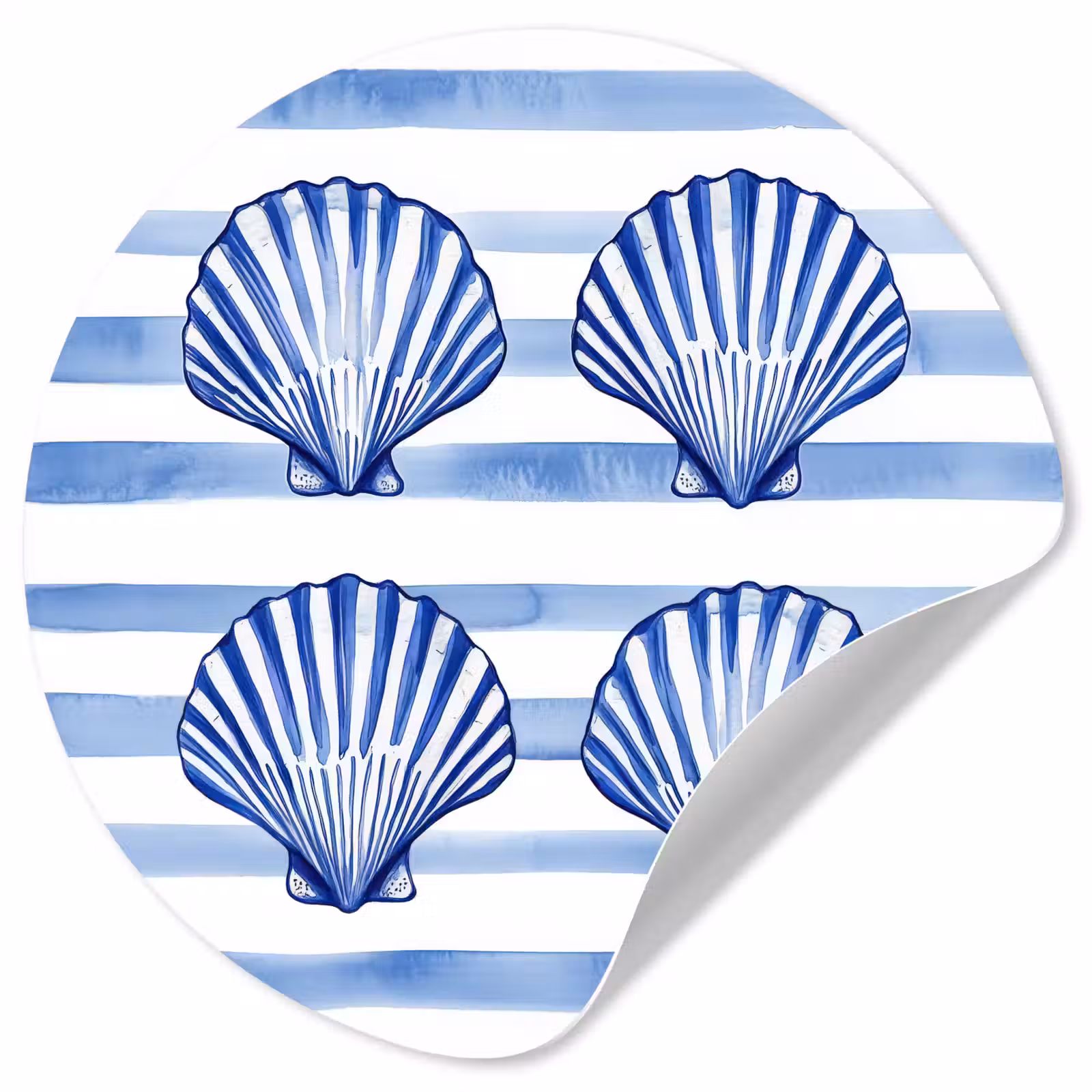 Behangcirkel - Vier schelpen - Blauw - Wit - Strepen — 1