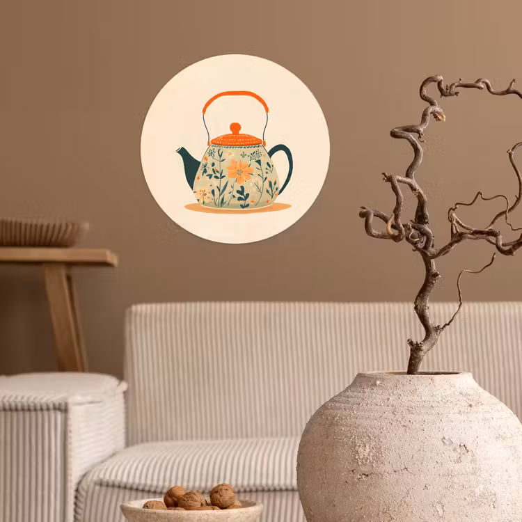 Behangcirkel - Oranje - Theepot - Bloemen - Bladeren — 2