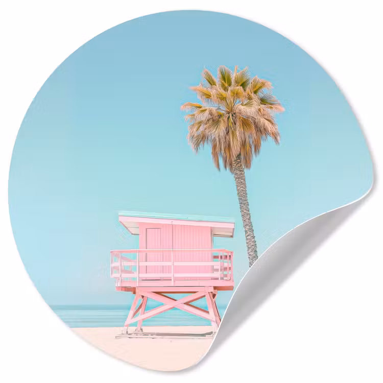 Behangcirkel - Palmboom - Strandhuis - Roze — 1