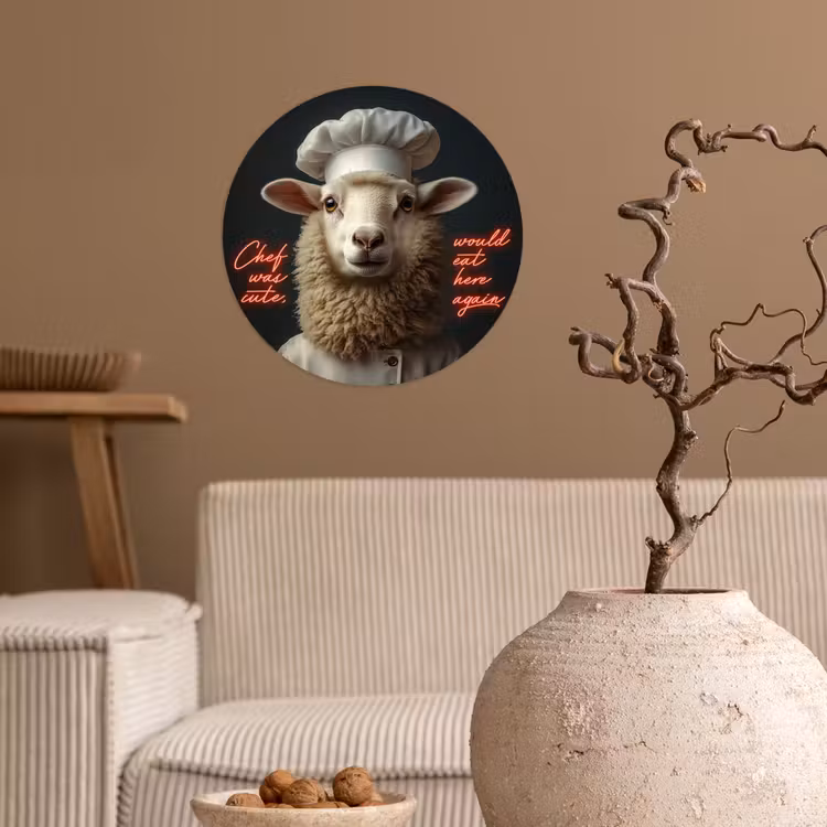 Behangcirkel - Schaap - Kokskleding - Neon - Quote — 2