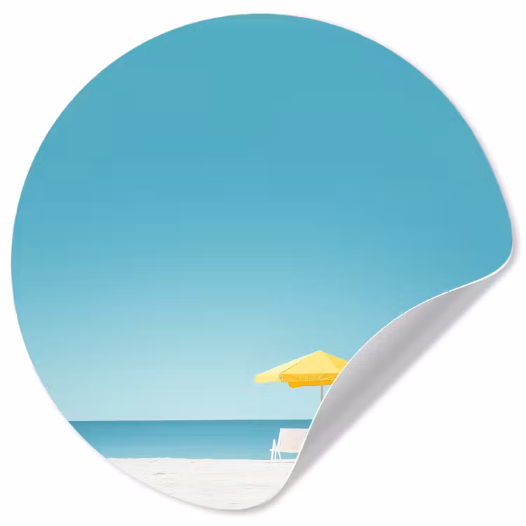 Behangcirkel - Strand - Blauwe lucht - Geel - Parasol — 1