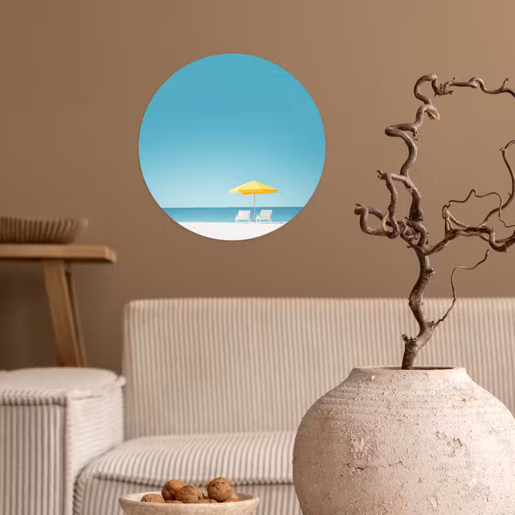 Behangcirkel - Strand - Blauwe lucht - Geel - Parasol — 2