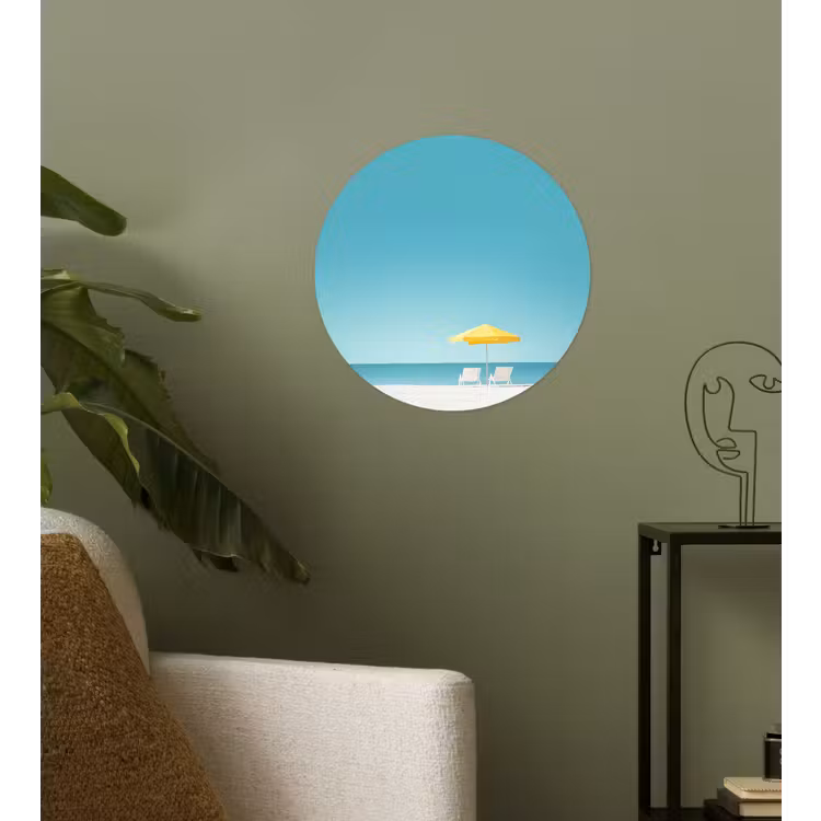 Behangcirkel - Strand - Blauwe lucht - Geel - Parasol — 3
