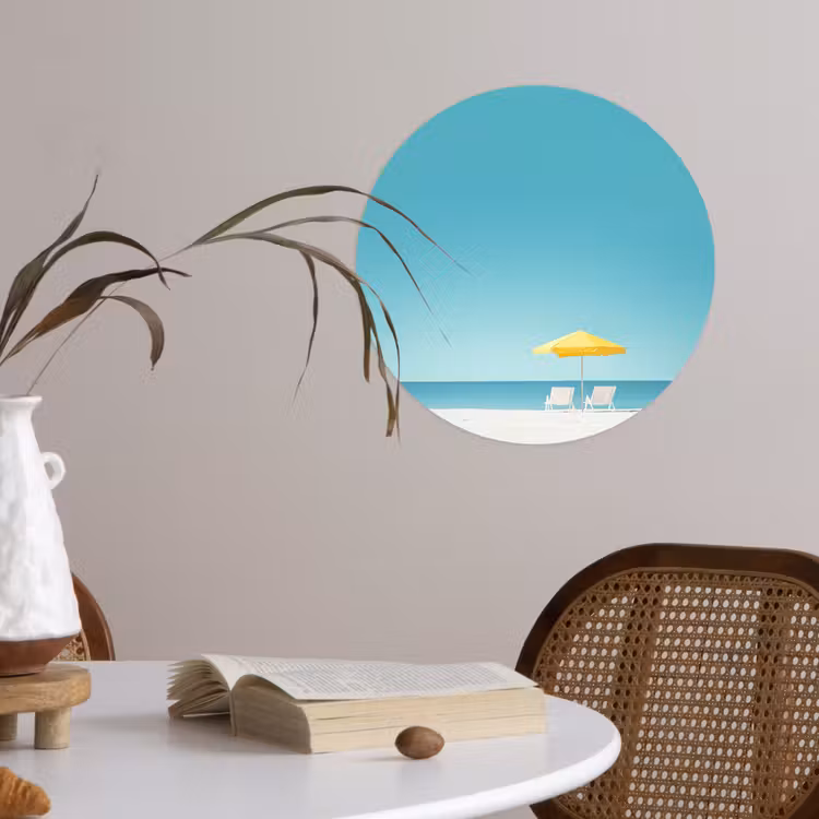 Behangcirkel - Strand - Blauwe lucht - Geel - Parasol — 4