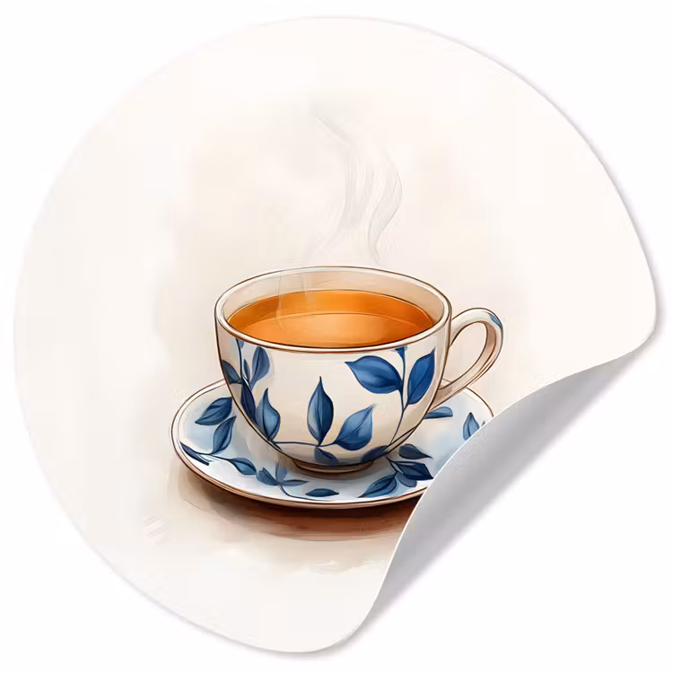 Behangcirkel - Theekop - Bladeren - Blauw — 1