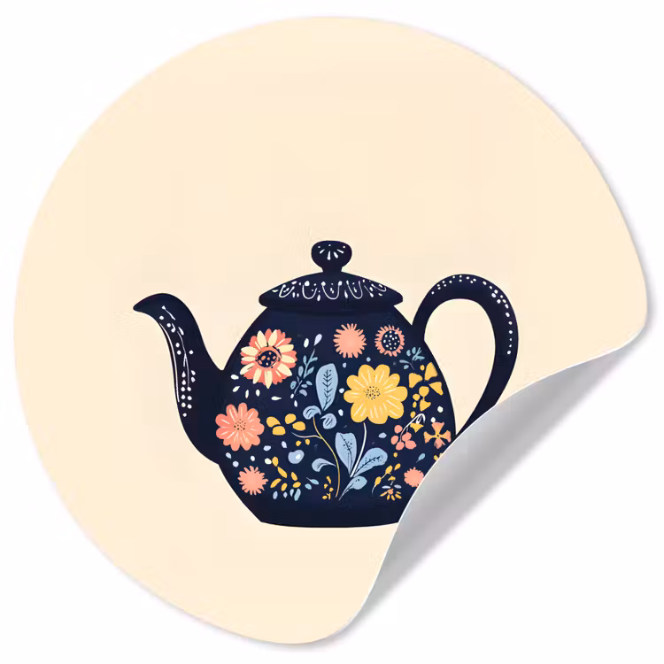 Behangcirkel - Theepot - Kleurrijk - Bloemen — 1