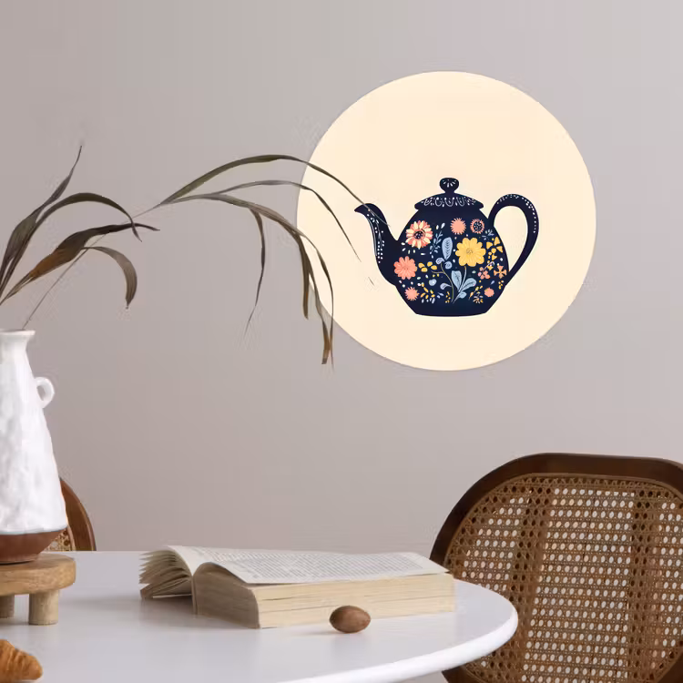 Behangcirkel - Theepot - Kleurrijk - Bloemen — 4