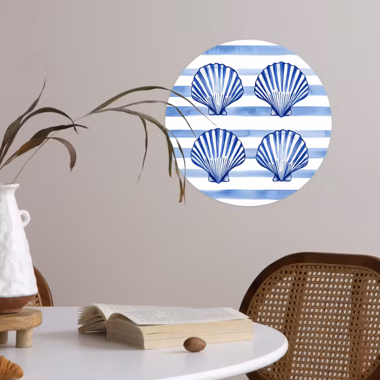 Behangcirkel - Vier schelpen - Blauw - Wit - Strepen — 4