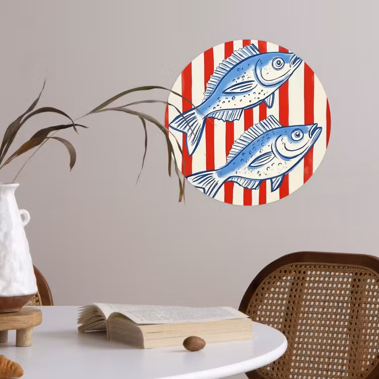 Behangcirkel - Vissen - Verticale strepen - Blauw - Rood — 4