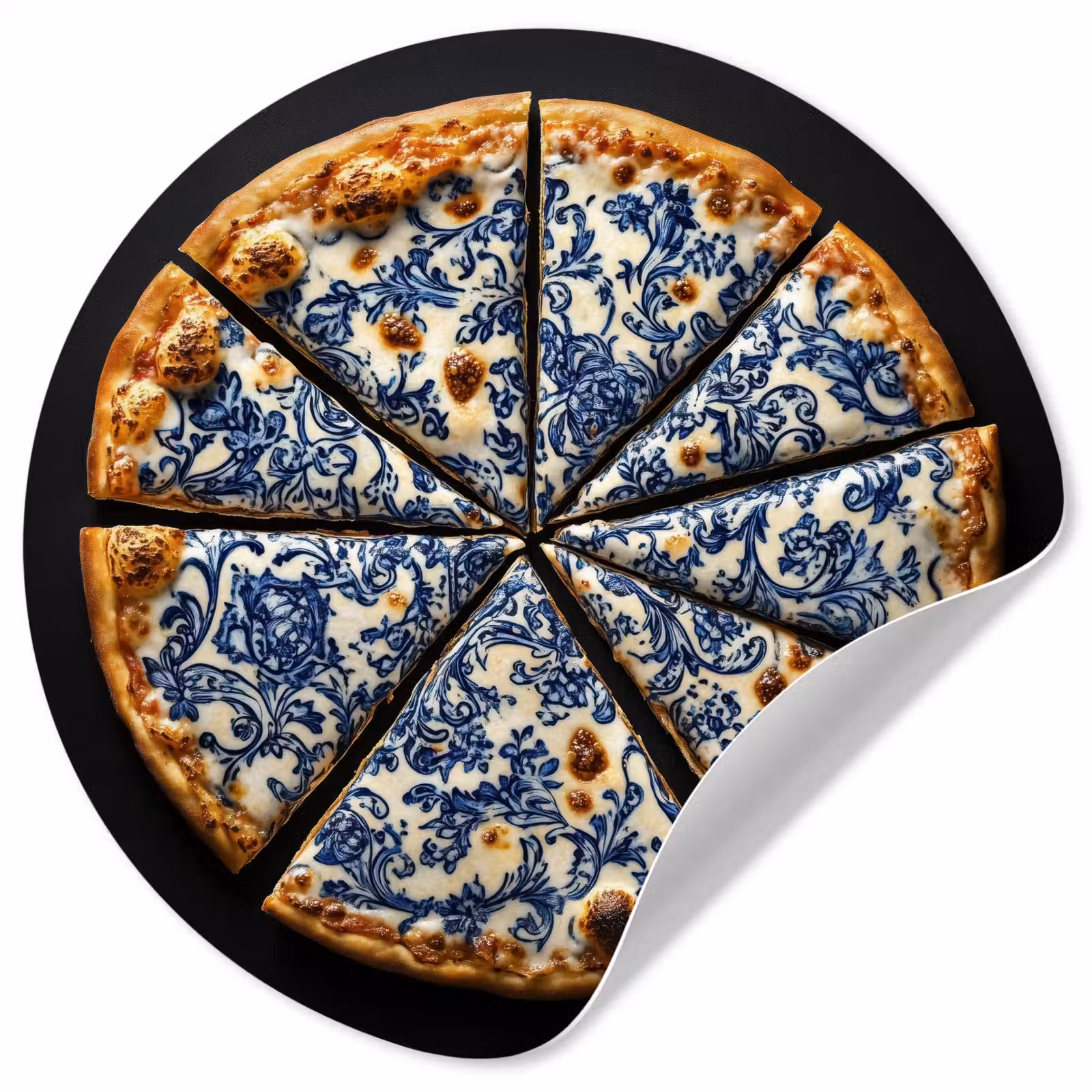 Behangcirkel - Pizza - Eten - Delftsblauw — 1