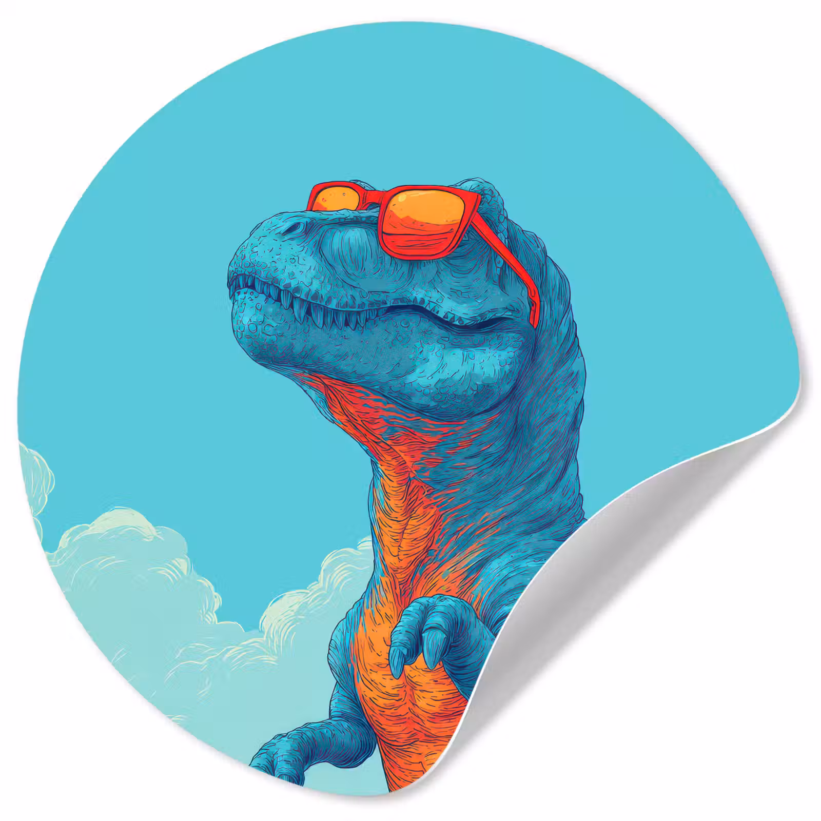 Behangcirkel - T-Rex - Blauw - Wolken - Zonnebril — 1