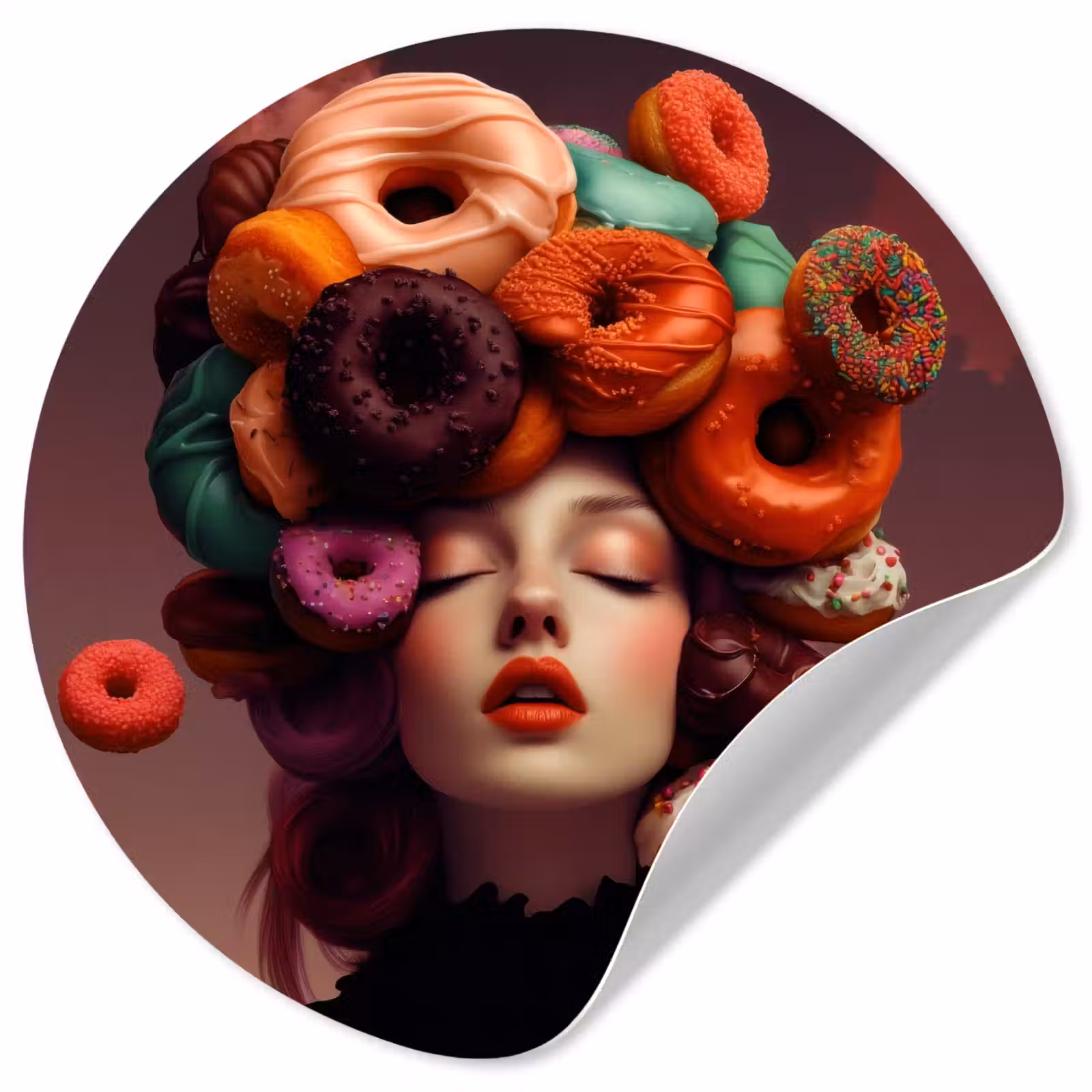 Behangcirkel - Vrouw - Donuts - Kleurrijk — 1
