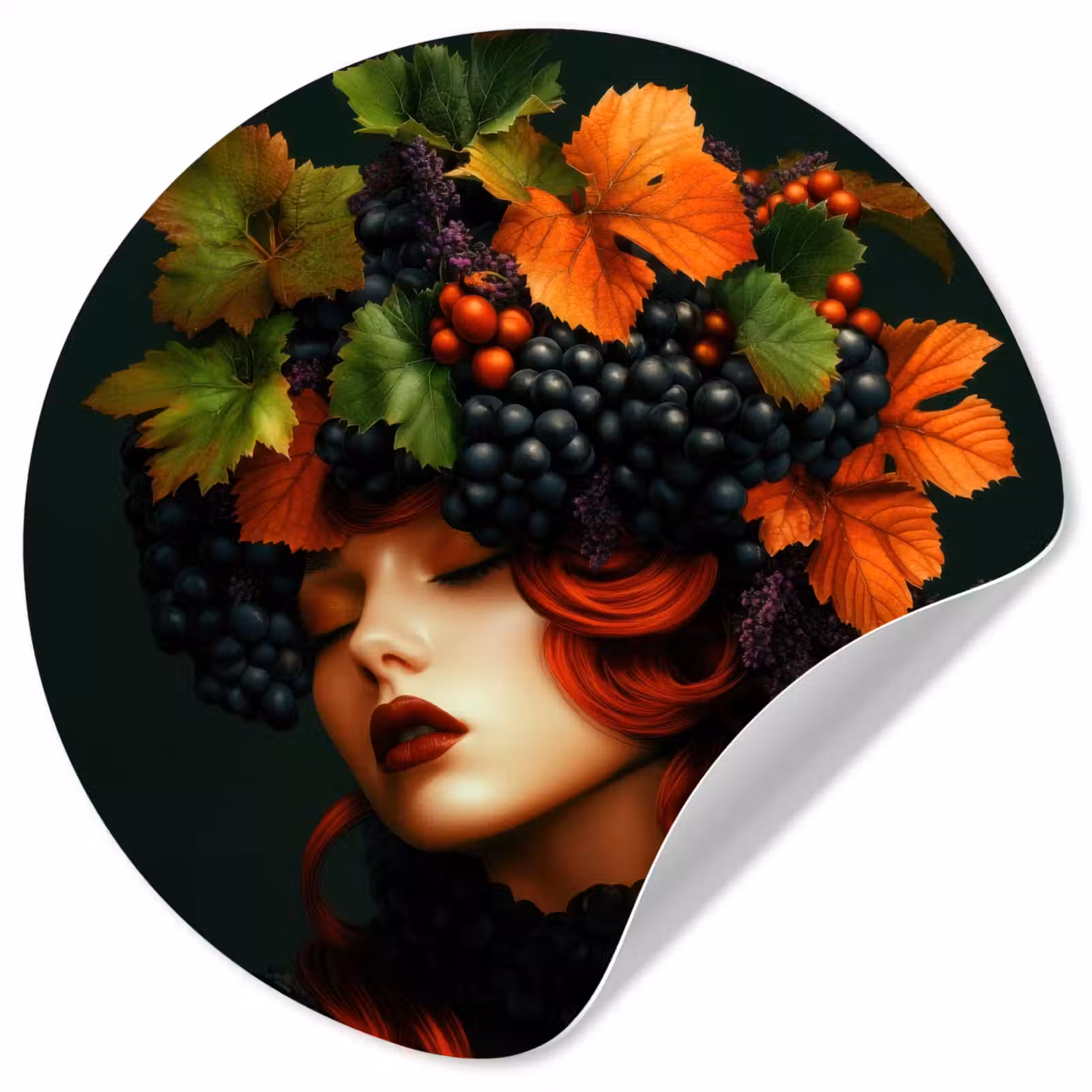 Behangcirkel - Vrouw - Rood - Groen - Druiven — 1