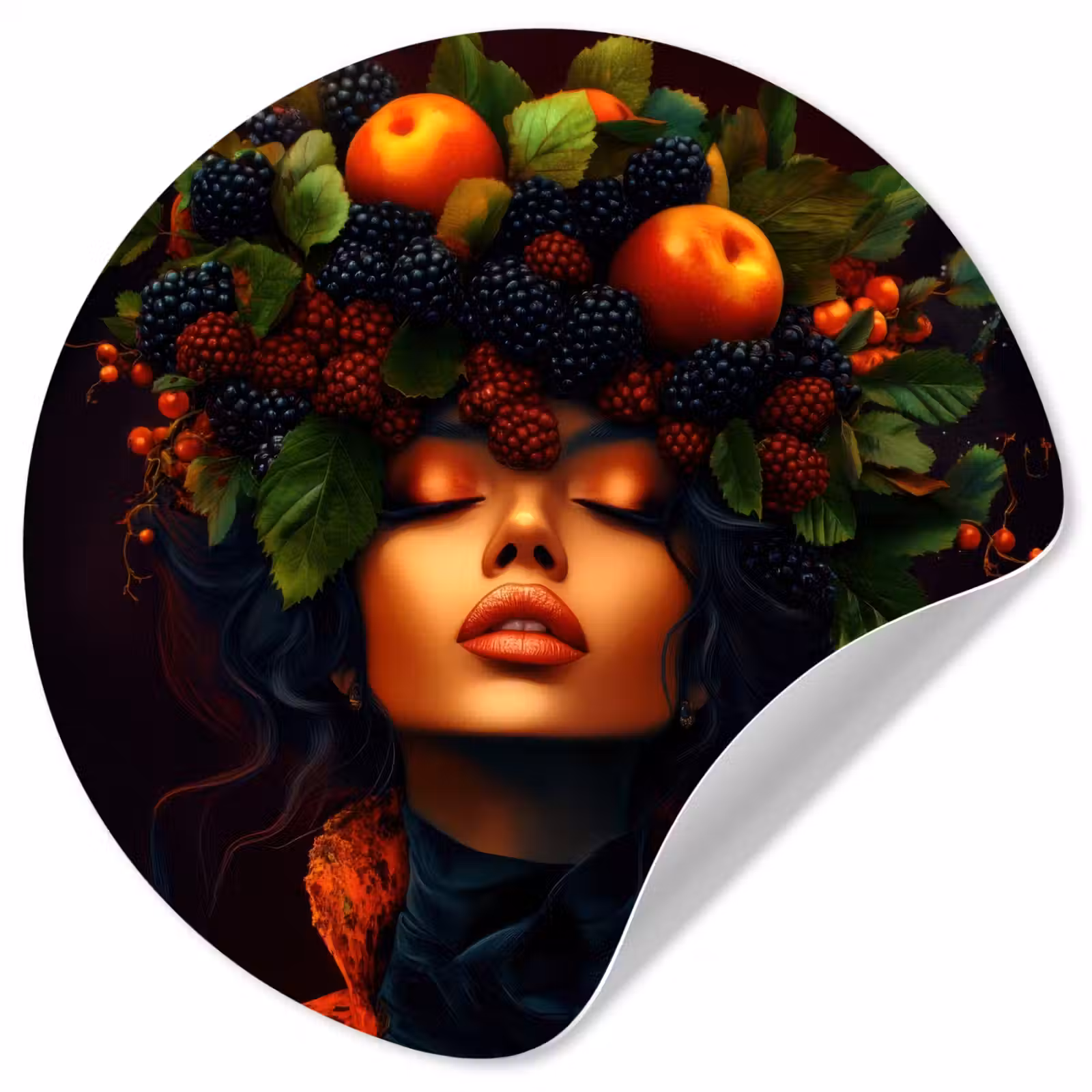 Behangcirkel - Vrouw - Zwart - Bessen - Bramen - Appels — 1