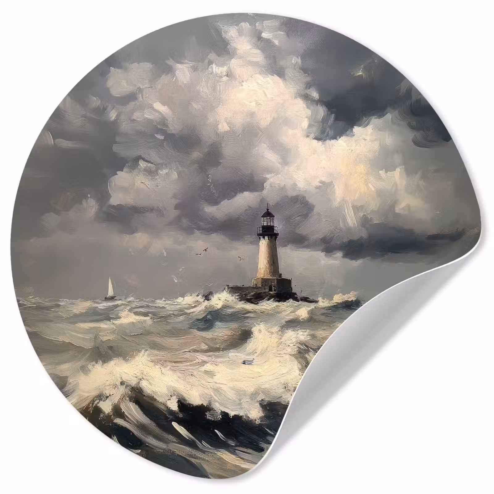 Behangcirkel - Vuurtoren - Golven - Storm — 1