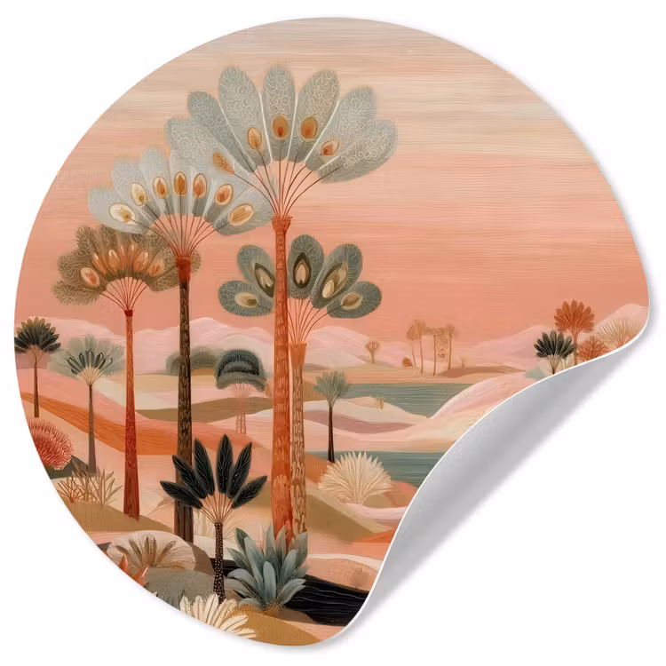 Behangcirkel - Roze landschap - Palmen - Water — 1