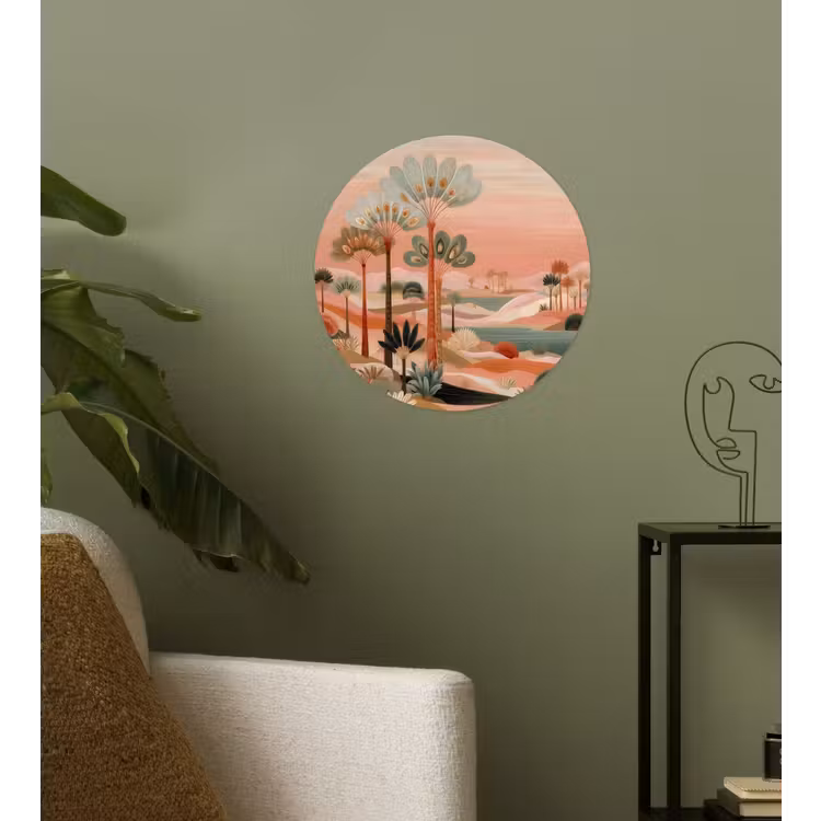 Behangcirkel - Roze landschap - Palmen - Water — 3