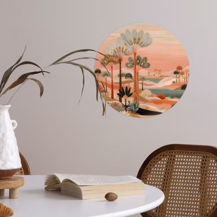 Behangcirkel - Roze landschap - Palmen - Water — 4