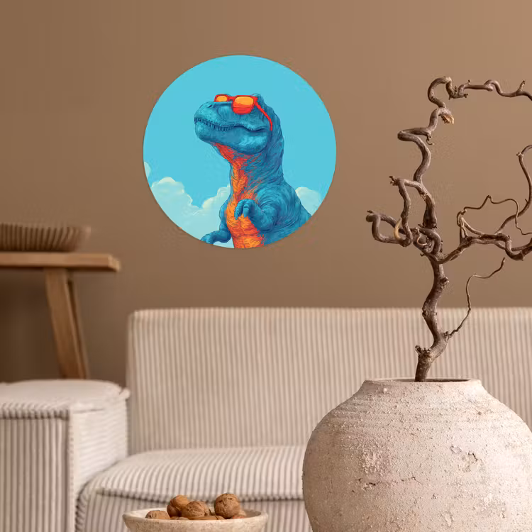 Behangcirkel - T-Rex - Blauw - Wolken - Zonnebril — 2