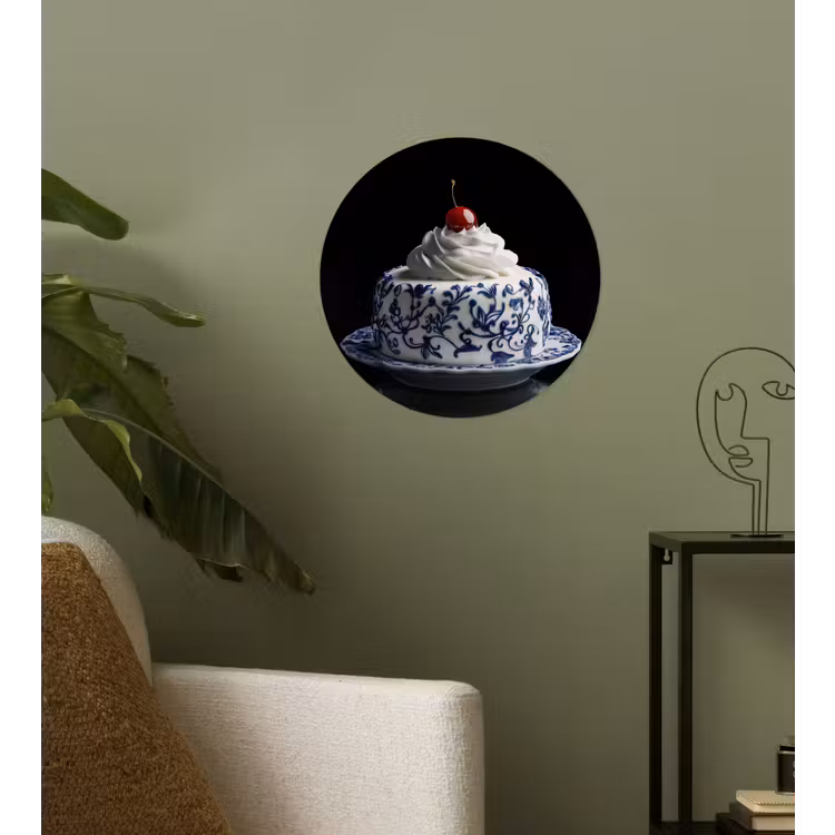 Behangcirkel - Taart - Slagroom - Kers - Bord - Delfts blauw — 3