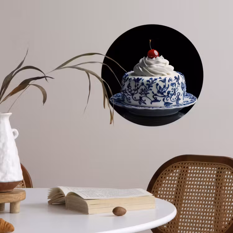 Behangcirkel - Taart - Slagroom - Kers - Bord - Delfts blauw — 4