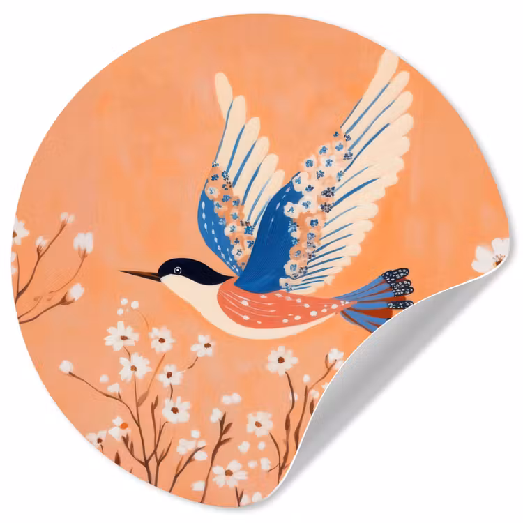 Behangcirkel - Vogel - Bloesemtakken - Warm - Kleurrijk — 1