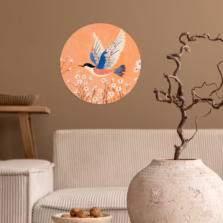 Behangcirkel - Vogel - Bloesemtakken - Warm - Kleurrijk — 2