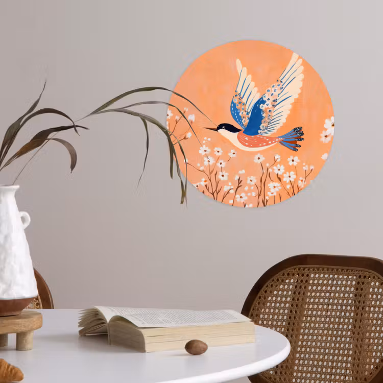 Behangcirkel - Vogel - Bloesemtakken - Warm - Kleurrijk — 4