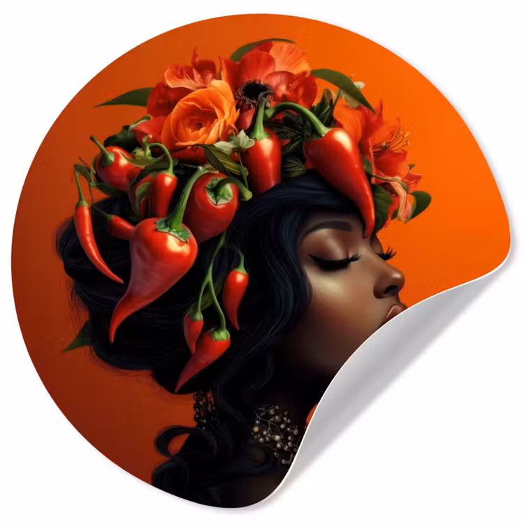Behangcirkel - Vrouw - Chilipepers - Pepers - Bloemen — 1