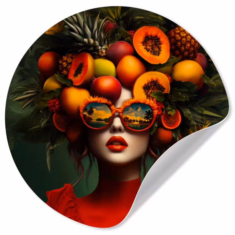 Behangcirkel - Vrouw - Vruchten - Papaja - Ananas — 1