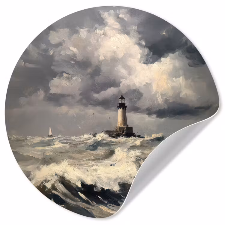 Behangcirkel - Vuurtoren - Golven - Storm — 1