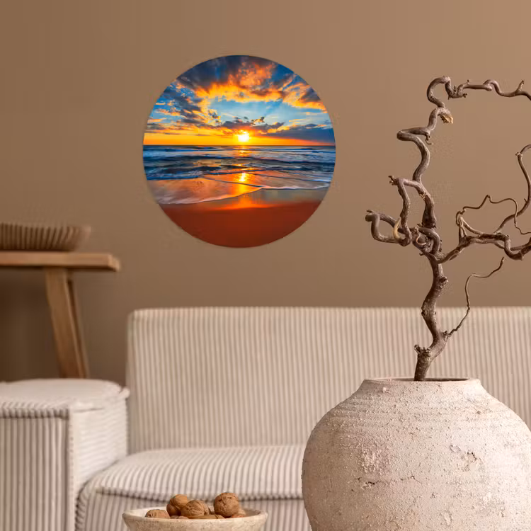 Behangcirkel - Zee - Zonsondergang - Strand - Wolken - Oranje — 2